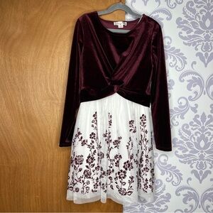 Velvet Burgundy and White Floral Holiday Dress.